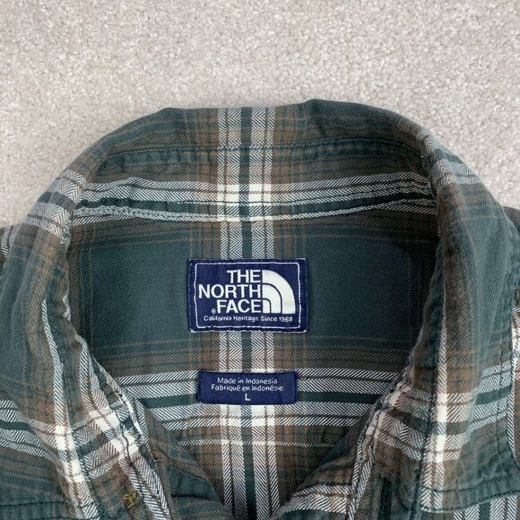 The North Face Mens Size Large Green Plaid Hiking Camping Outdoor Flannel Shirt - Picture 11 of 15